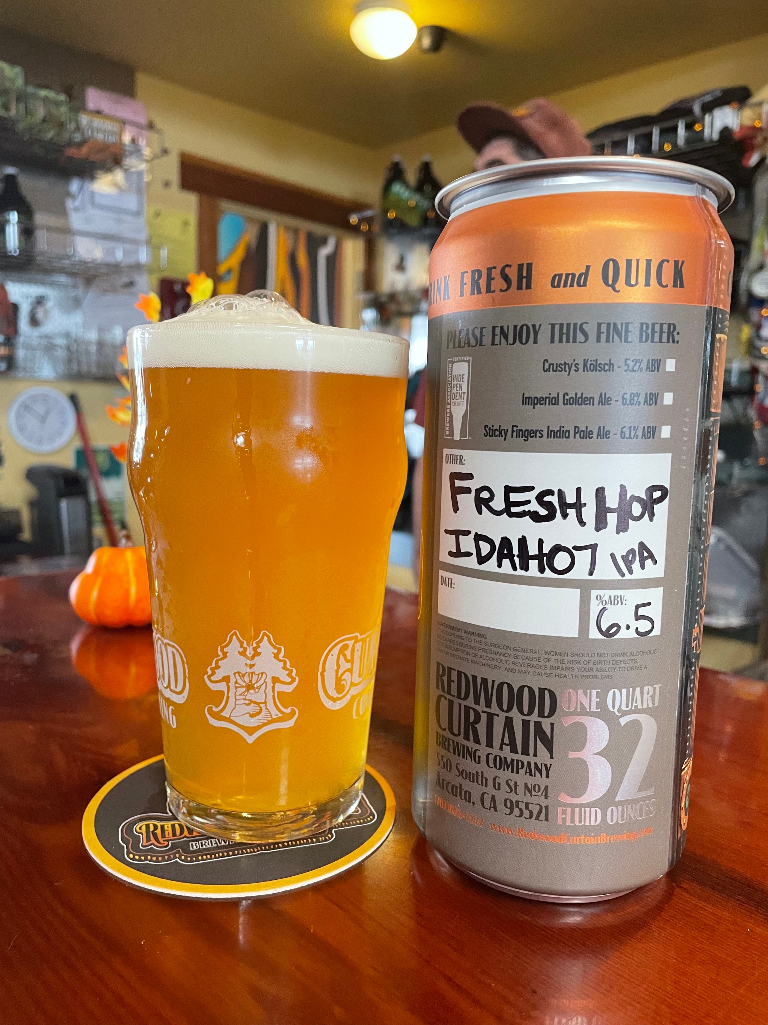 FRESH HOP IDAHO 7 INDIA PALE ALE CROWLER Redwood Curtain Brewing Company